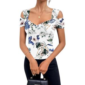 imageBlingfit Cold Shoulder Tops Summer Tunic Shirts for Women T Shirts V Neck Short Sleeve Casual Tees Blouses 2025Wbpp