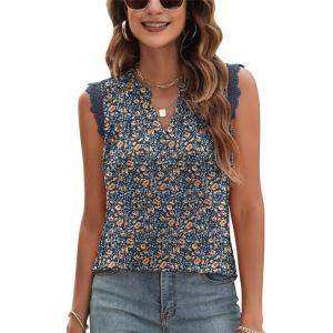 imageBlingfit Womens V Neck Guipure Lace Tank Tops Sleeveless Dressy Blouses Summer Casual SolidFloral Tunic ShirtsBorange Floral
