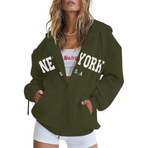 imageBlingfit Zip Up Hoodies for Women Oversized Y2K Velvet Sweatshirt Long Sleeve 2024 Fashion Hoodie Jacket with PocketAarmy Green
