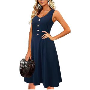 imageII ININ Womens 2025 Sundresses Casual Summer Tank Dress V Neck Sleeveless Button Down Midi Floral Beach Dress with PocketsBnavy