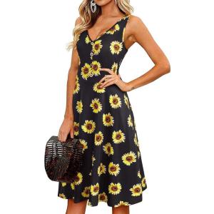 imageII ININ Womens 2025 Sundresses Casual Summer Tank Dress V Neck Sleeveless Button Down Midi Floral Beach Dress with PocketsFloral B