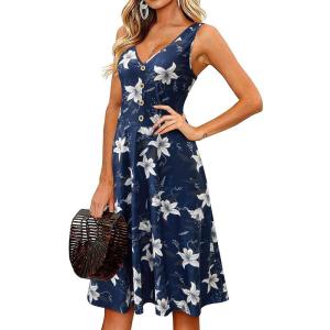 imageII ININ Womens 2025 Sundresses Casual Summer Tank Dress V Neck Sleeveless Button Down Midi Floral Beach Dress with PocketsFloral I