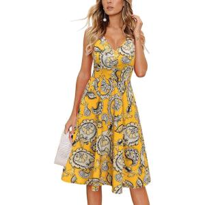 imageII ININ Womens 2025 Sundresses Casual Summer Tank Dress V Neck Sleeveless Button Down Midi Floral Beach Dress with PocketsFloral L