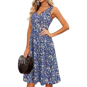 imageII ININ Womens 2025 Sundresses Casual Summer Tank Dress V Neck Sleeveless Button Down Midi Floral Beach Dress with PocketsFloral N