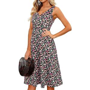 imageII ININ Womens 2025 Sundresses Casual Summer Tank Dress V Neck Sleeveless Button Down Midi Floral Beach Dress with PocketsFloral P