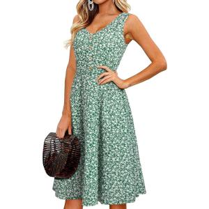 imageII ININ Womens 2025 Sundresses Casual Summer Tank Dress V Neck Sleeveless Button Down Midi Floral Beach Dress with PocketsFloralgreen