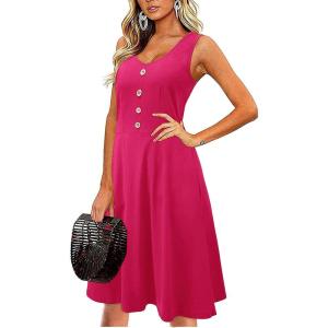 imageII ININ Womens 2025 Sundresses Casual Summer Tank Dress V Neck Sleeveless Button Down Midi Floral Beach Dress with PocketsRose Red