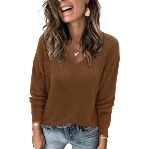 imageII ININ Womens Fall Sweater 2024 Long Sleeve Tops Fashion Outfits Trendy Casual V Neck Oversized Pullover SweatersCoffee