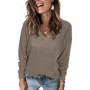imageII ININ Womens Fall Sweater 2024 Long Sleeve Tops Fashion Outfits Trendy Casual V Neck Oversized Pullover SweatersDark Apricot