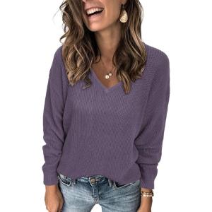 imageII ININ Womens Fall Sweater 2024 Long Sleeve Tops Fashion Outfits Trendy Casual V Neck Oversized Pullover SweatersGrey Purple