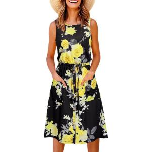 imageII ININ Womens Summer Casual Dress Sleeveless Midi Tank Dress Drawstring Button Down Sundress with PocketsFloral 10