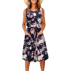 imageII ININ Womens Summer Casual Dress Sleeveless Midi Tank Dress Drawstring Button Down Sundress with PocketsFloral02
