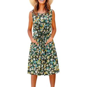 imageII ININ Womens Summer Casual Dress Sleeveless Midi Tank Dress Drawstring Button Down Sundress with PocketsFloral03