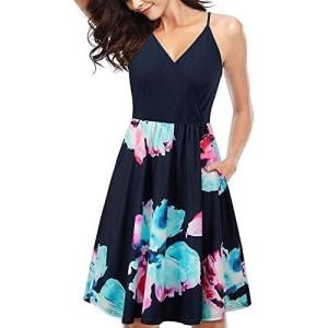 imageII ININ Womens Summer Dresses Casual Beach Boho Vacation Outfits Spaghetti Strap FloralSolid Sundress with PocketsCfloral 24