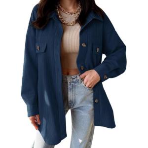 imageVICHYIE Womens Corduroy Shacket Blouses Button Down Shirts Pocket Long Sleeves Tops Jacket CoatsBlue