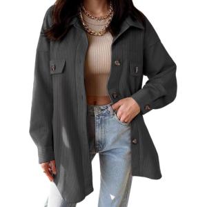imageVICHYIE Womens Corduroy Shacket Blouses Button Down Shirts Pocket Long Sleeves Tops Jacket CoatsDark Grey