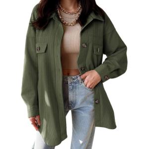 imageVICHYIE Womens Corduroy Shacket Blouses Button Down Shirts Pocket Long Sleeves Tops Jacket CoatsGreen