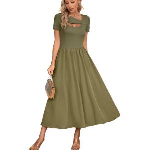 imageVICHYIE Womens Summer Dresses Cutout One Piece Ribbed Maxi Short Sleeve Casual Flowy ALine Long Midi DressGreen
