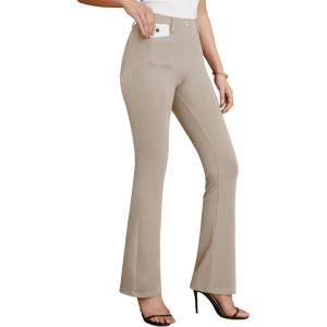 imagesiliteelon Dress Pants Womens Dressy Casual Work Pants Bootcut Yoga Pants Pull On Business Trousers Pants High WaistedKhaki