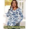 imageWomens Long Sleeve Shirts Dressy Casual Tunic Tops Basic Fall Fashion Trendy Outfits for Business Blouses Work ClothesVintage Blue Flowers