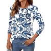 imageWomens Long Sleeve Shirts Dressy Casual Tunic Tops Basic Fall Fashion Trendy Outfits for Business Blouses Work ClothesVintage Blue Flowers