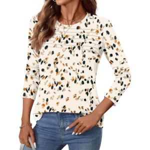 imageWomens Long Sleeve Shirts Dressy Casual Tunic Tops Basic Fall Fashion Trendy Outfits for Business Blouses Work ClothesApricot Leopard Spot