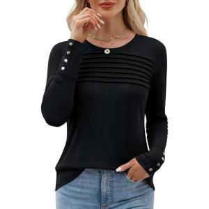 imageWomens Long Sleeve Shirts Dressy Casual Tunic Tops Basic Fall Fashion Trendy Outfits for Business Blouses Work ClothesBlack