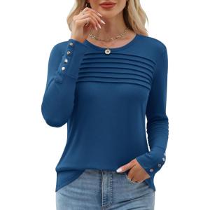 imageWomens Long Sleeve Shirts Dressy Casual Tunic Tops Basic Fall Fashion Trendy Outfits for Business Blouses Work ClothesBlue