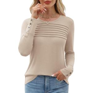 imageWomens Long Sleeve Shirts Dressy Casual Tunic Tops Basic Fall Fashion Trendy Outfits for Business Blouses Work ClothesKhaki