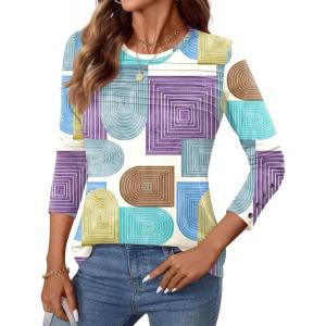 imageWomens Long Sleeve Shirts Dressy Casual Tunic Tops Basic Fall Fashion Trendy Outfits for Business Blouses Work ClothesMulticolor Blocks