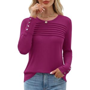 imageWomens Long Sleeve Shirts Dressy Casual Tunic Tops Basic Fall Fashion Trendy Outfits for Business Blouses Work ClothesRose Red