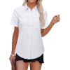 imageWomens Short Sleeve Button Down Shirts Stretch Oxford Shirts Cotton Dress Shirt Collared Blouse Formal Work Tunic Tops  All White M