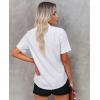 imageWomens Short Sleeve Button Down Shirts Stretch Oxford Shirts Cotton Dress Shirt Collared Blouse Formal Work Tunic Tops  All White M