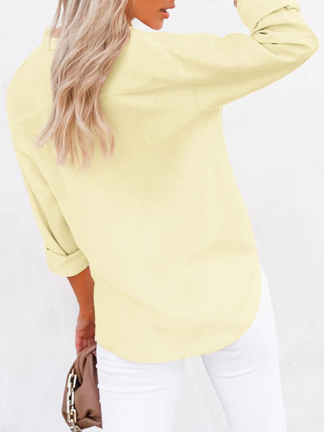 imagesiliteelon Button Down Shirts for Women Dress Shirts Long Sleeve WrinkleFree Blouse Casual Solid Office Work Tunic TopA Oxford Butter Yellow