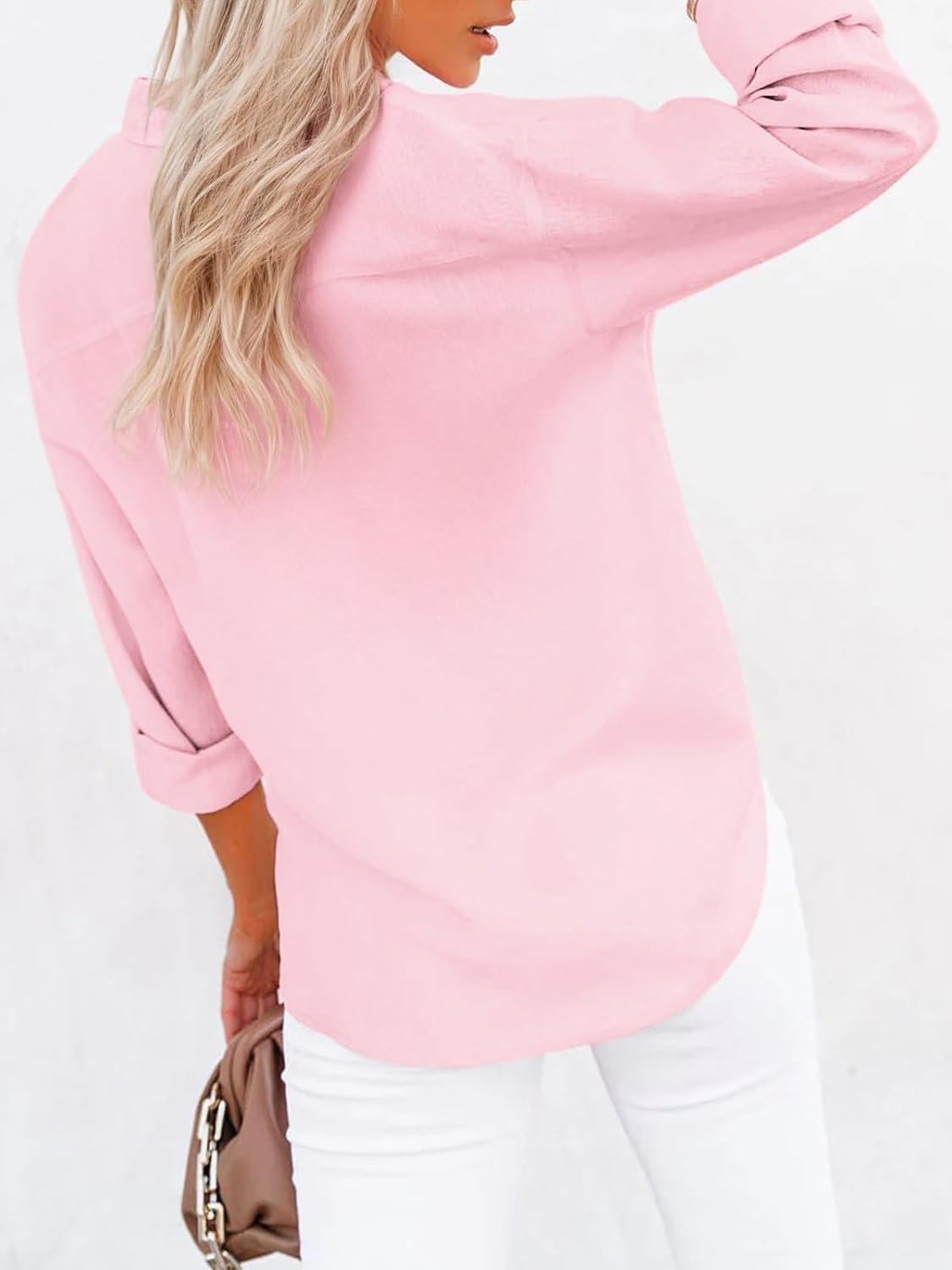 imagesiliteelon Button Down Shirts for Women Dress Shirts Long Sleeve WrinkleFree Blouse Casual Solid Office Work Tunic TopA Oxford Light Pink
