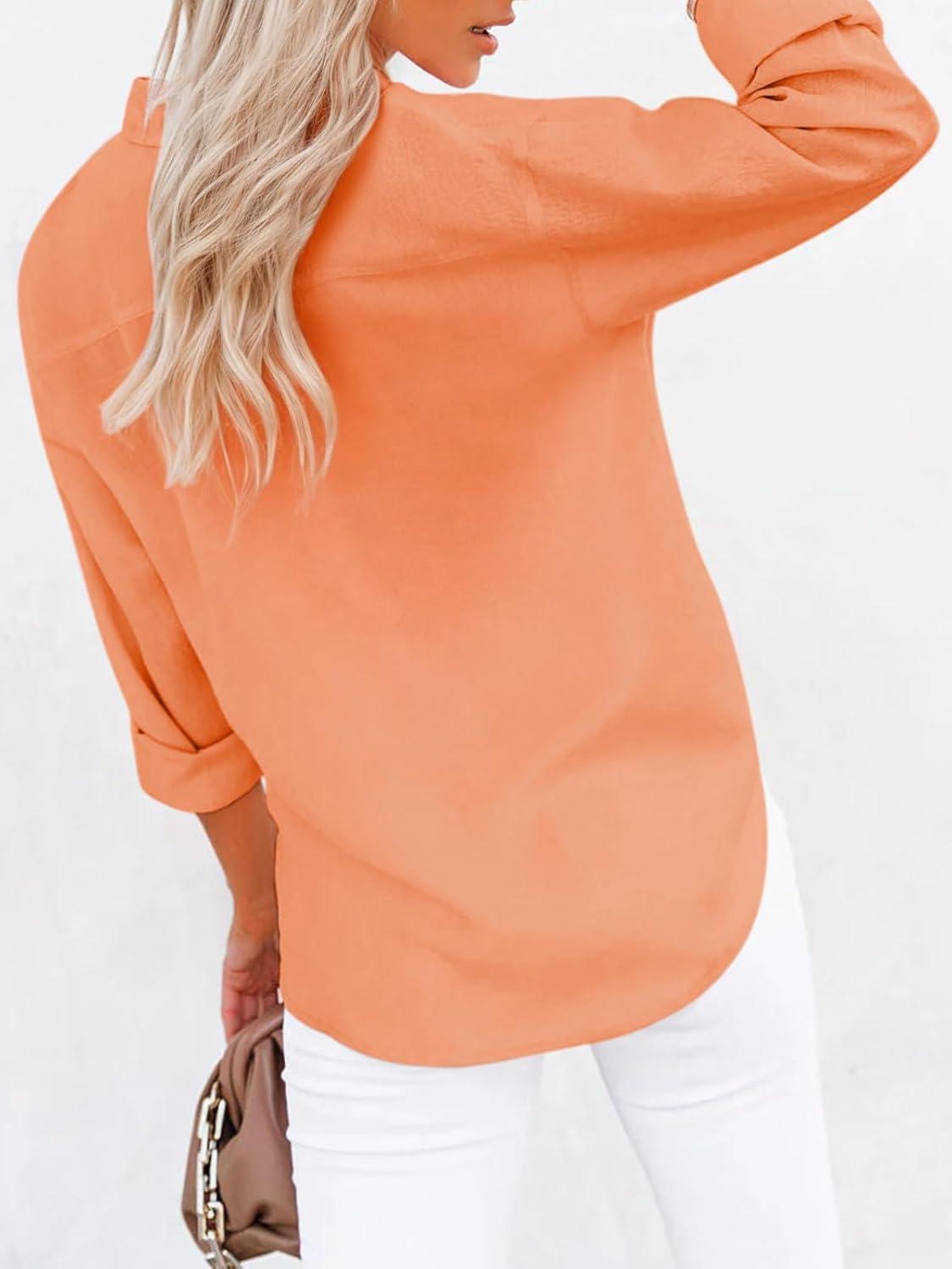 imagesiliteelon Button Down Shirts for Women Dress Shirts Long Sleeve WrinkleFree Blouse Casual Solid Office Work Tunic TopA Oxford Orange