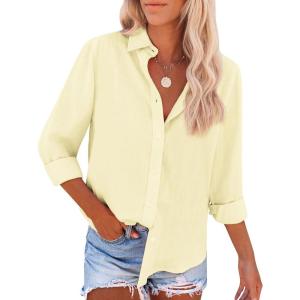 imagesiliteelon Button Down Shirts for Women Dress Shirts Long Sleeve WrinkleFree Blouse Casual Solid Office Work Tunic TopA Oxford Butter Yellow