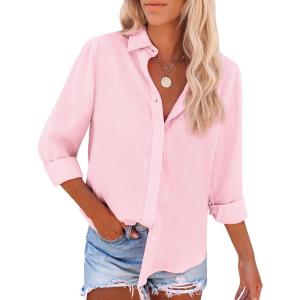 imagesiliteelon Button Down Shirts for Women Dress Shirts Long Sleeve WrinkleFree Blouse Casual Solid Office Work Tunic TopA Oxford Light Pink