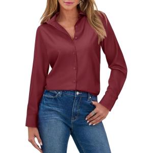 imagesiliteelon Button Down Shirts for Women Wrinkle Resistance Dress Shirts for Women Long Sleeve Work Formal Office Blouses TopsBurgundy