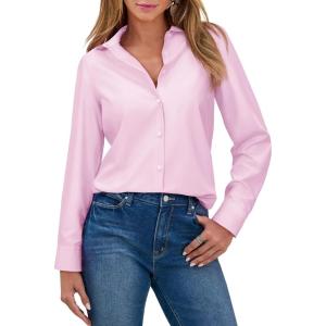 imagesiliteelon Button Down Shirts for Women Wrinkle Resistance Dress Shirts for Women Long Sleeve Work Formal Office Blouses TopsPink