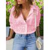imagesiliteelon Womens Lace Shirts Dressy Button Down Shirts Embroidered Blouses Cotton Eyelet Long Sleeve Collared TopsAll Pink