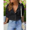 imagesiliteelon Womens Lace Shirts Dressy Button Down Shirts Embroidered Blouses Cotton Eyelet Long Sleeve Collared TopsBlack