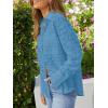 imagesiliteelon Womens Lace Shirts Dressy Button Down Shirts Embroidered Blouses Cotton Eyelet Long Sleeve Collared TopsBlue