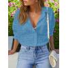 imagesiliteelon Womens Lace Shirts Dressy Button Down Shirts Embroidered Blouses Cotton Eyelet Long Sleeve Collared TopsBlue