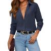 imagesiliteelon Button Down Shirts for Women Dress Shirt Cotton Long Sleeve Collared Shirt Business Work Office Blouse TopNavy Blue