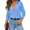 imagesiliteelon Button Down Shirts for Women Dress Shirt Cotton Long Sleeve Collared Shirt Business Work Office Blouse TopSky Blue