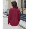imagesiliteelon Button Down Shirts for Women Dress Shirt Cotton Long Sleeve Collared Shirt Business Work Office Blouse TopBurgundy