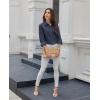 imagesiliteelon Button Down Shirts for Women Dress Shirt Cotton Long Sleeve Collared Shirt Business Work Office Blouse TopNavy Blue