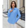 imagesiliteelon Button Down Shirts for Women Dress Shirt Cotton Long Sleeve Collared Shirt Business Work Office Blouse TopSky Blue
