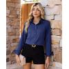 imagesiliteelon Women Button Down Shirts Dress Shirts Long Sleeve ClassicFit CottonNavy Blue